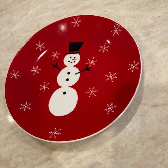 Crate & Barrel snowman plate Red 8-1/2” Christmas - Picture 3 of 7